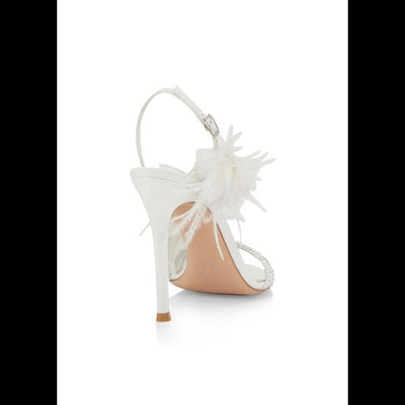 NEW Gianvito Rossi White Sandals Size 37/7.Feather & Crystal Detail Straps Event - Picture 4 of 15